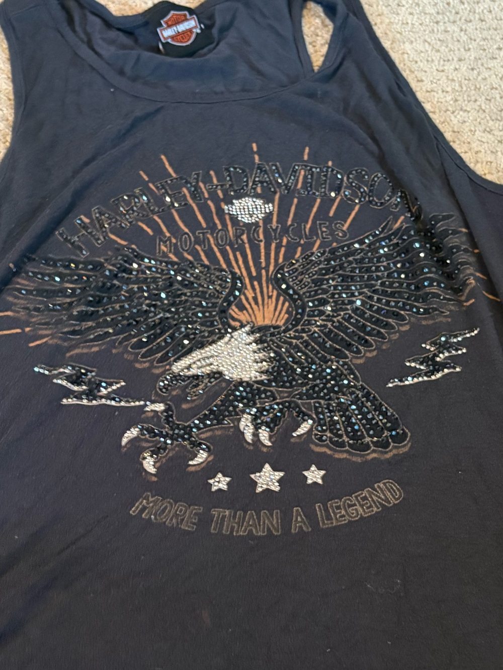 Harley-Davidson Black Tank Top with Eagle Graphic and Stud Accents